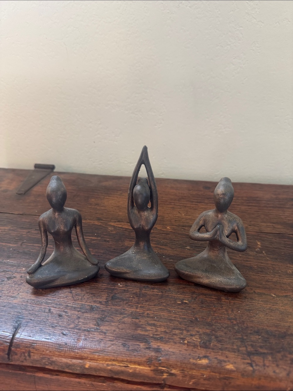 Set of 3 Small Bronze-Tone Yoga Pose Sculptures